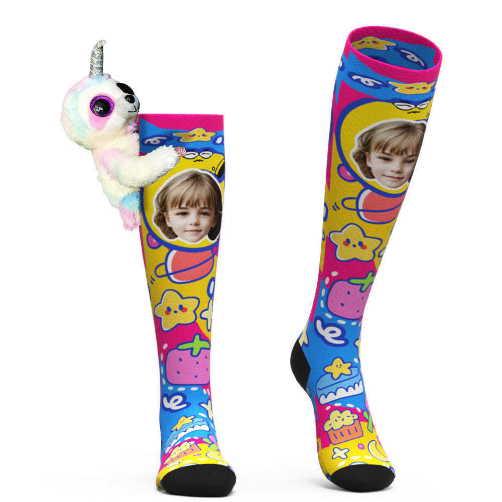 Custom Socks Knee High Face Socks Sloth Doll Colorful Socks - MadeMineAU