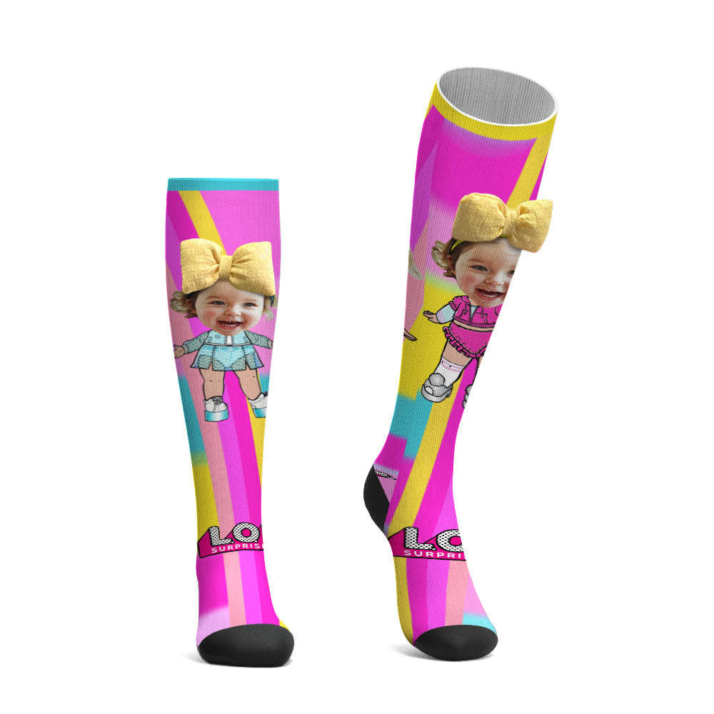 Custom Face Socks Knee High Socks 3D Cute Bow Cartoon Socks - MadeMineAU