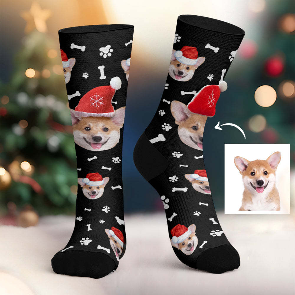 Custom Dog Face Socks Personalized 3D Santa Hat Socks Merry Christmas - MadeMineAU