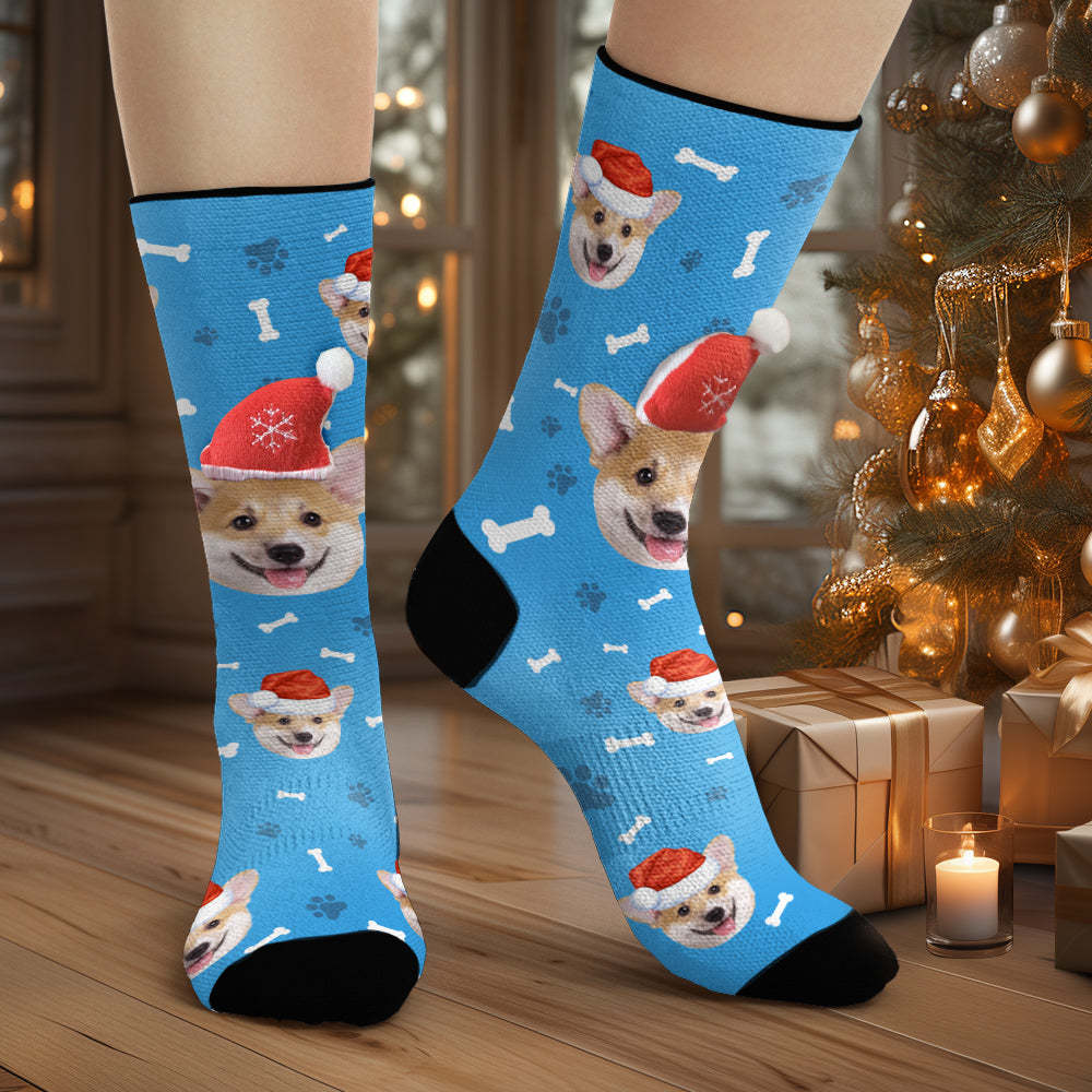 Custom Dog Face Socks Personalized 3D Santa Hat Socks Merry Christmas - MadeMineAU