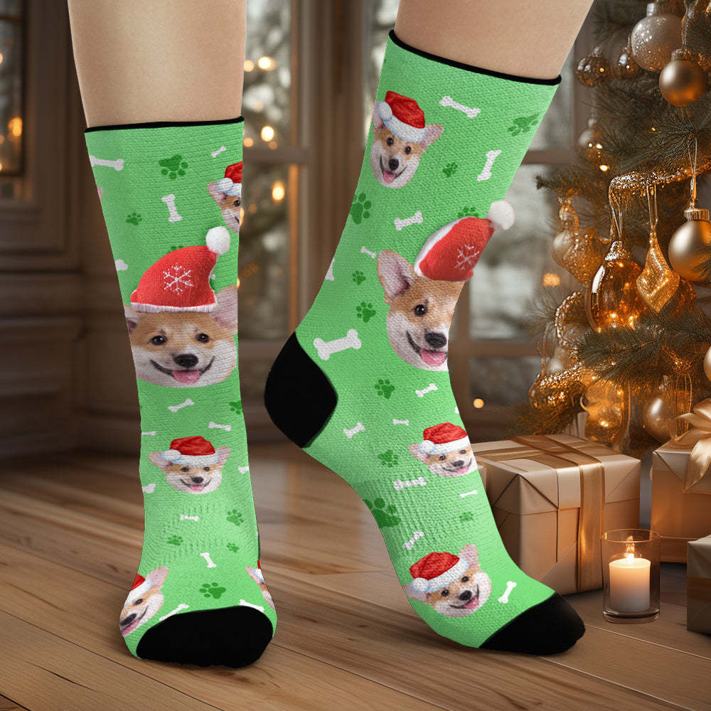 Custom Dog Face Socks Personalized 3D Santa Hat Socks Merry Christmas - MadeMineAU