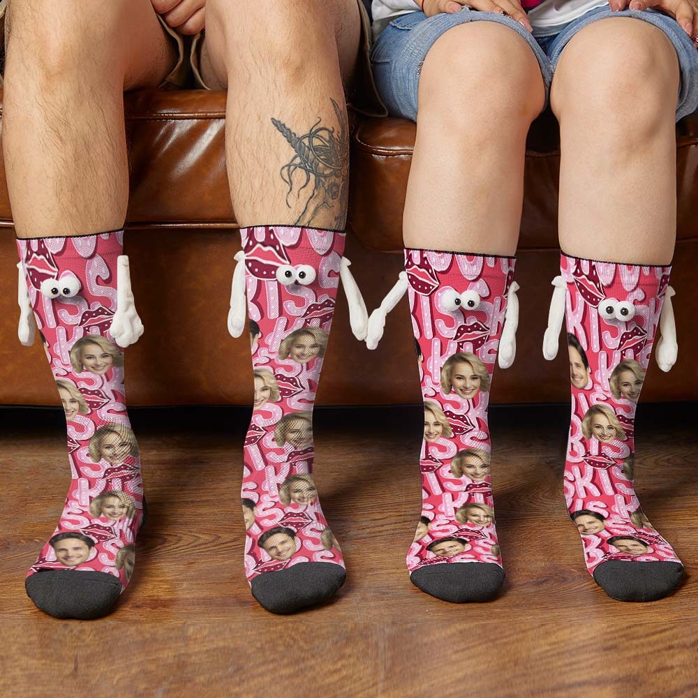 Custom Face Socks Funny Doll Mid Tube Socks Magnetic Holding Hands Socks Kiss Valentine's Day Gifts - MadeMineAU