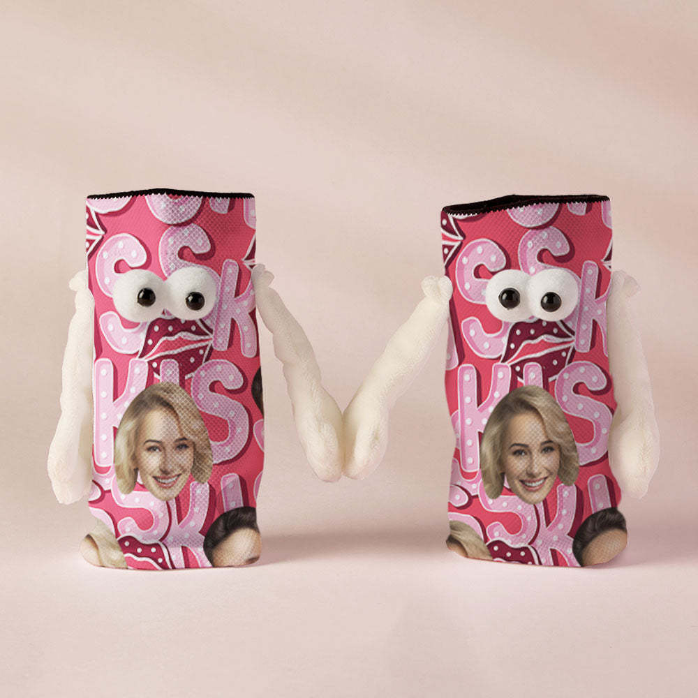 Custom Face Socks Funny Doll Mid Tube Socks Magnetic Holding Hands Socks Kiss Valentine's Day Gifts - MadeMineAU