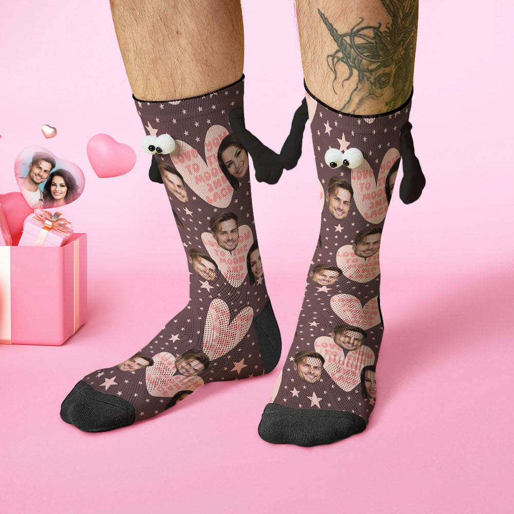 Custom Face Socks Funny Doll Mid Tube Socks Magnetic Holding Hands Socks Love You to The Moon And Back Valentine's Day Gifts - MadeMineAU