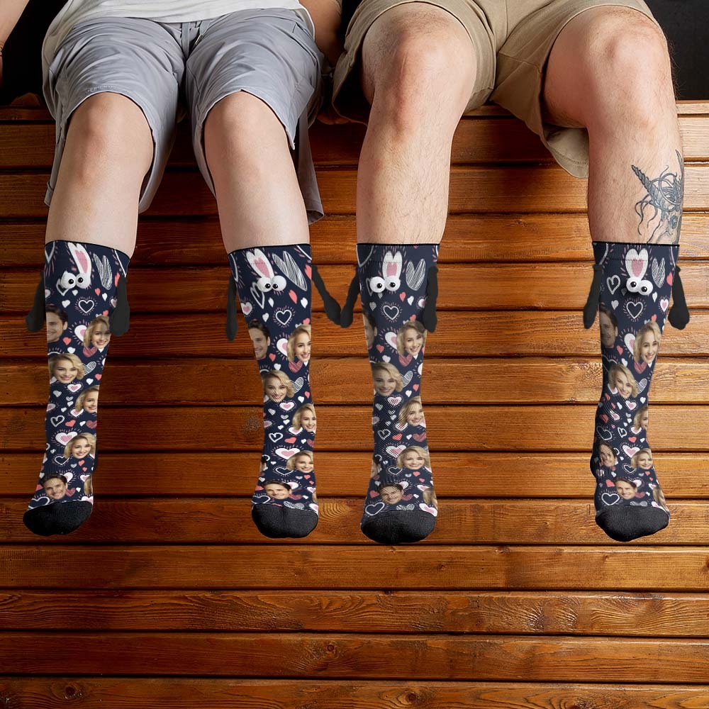 Custom Face Socks Funny Doll Mid Tube Socks Magnetic Holding Hands Socks Valentine's Day Gifts - MadeMineAU