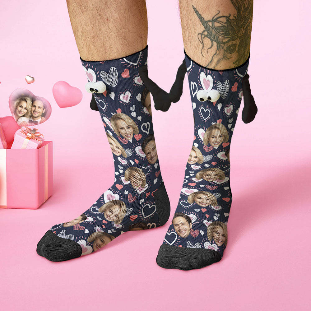 Custom Face Socks Funny Doll Mid Tube Socks Magnetic Holding Hands Socks Valentine's Day Gifts - MadeMineAU