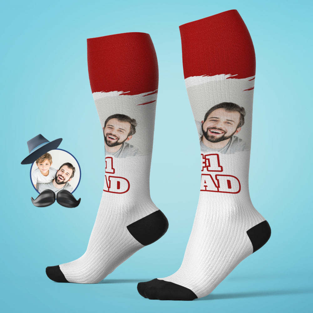 Custom #1 DAD Knee High Socks Personalized Compression Father's Day Tournament Sport Team Baseball Softball Soccer - MadeMineAU