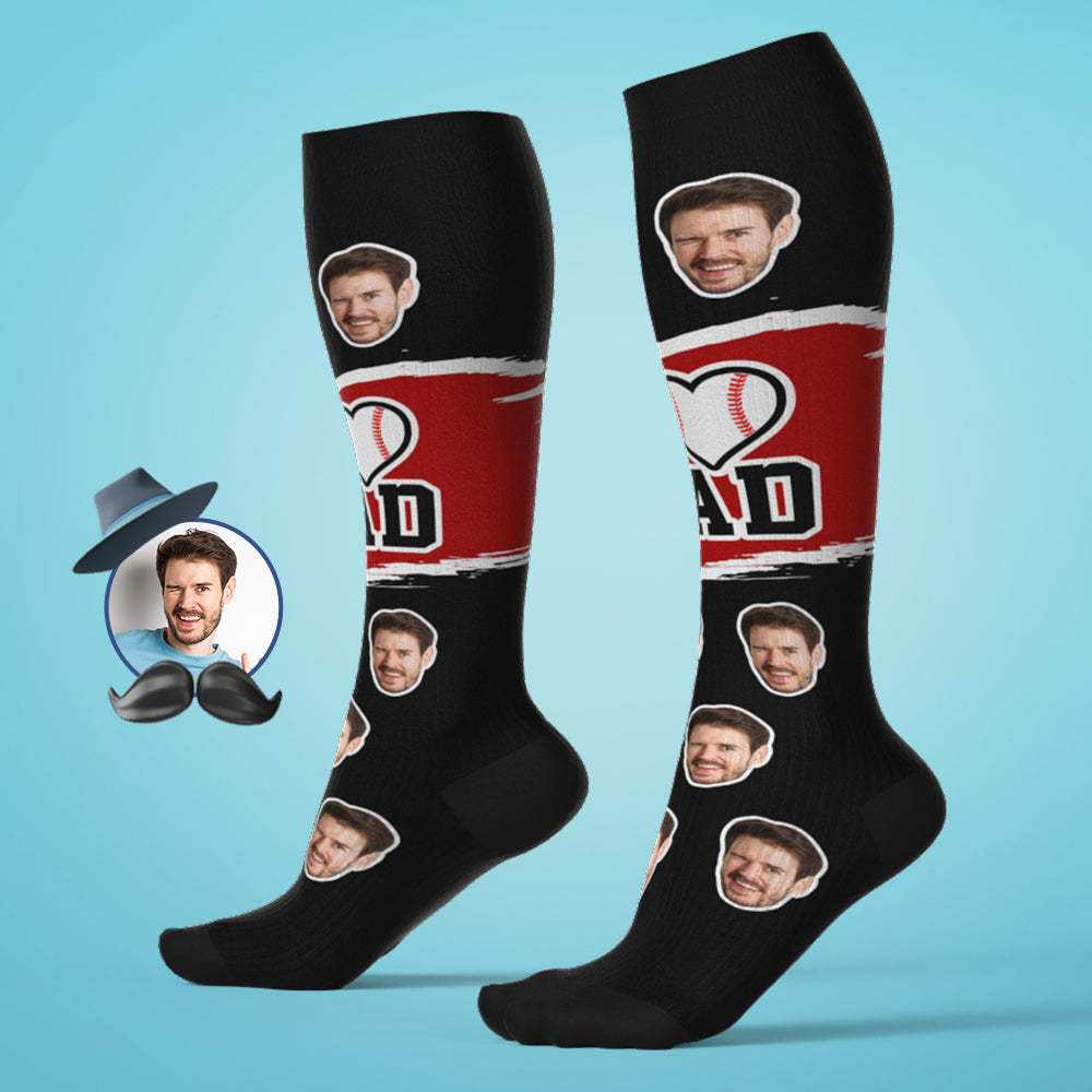 Custom I Heart Dad Knee High Socks Personalized Compression Father's Day Tournament Sport Team Baseball Softball Soccer - MadeMineAU