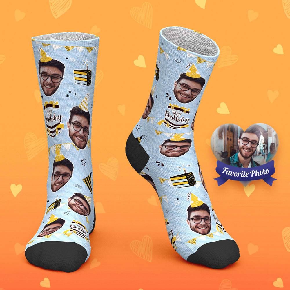 Custom Face Socks Personalized Photo Socks Happy Birthday to You - MadeMineAU