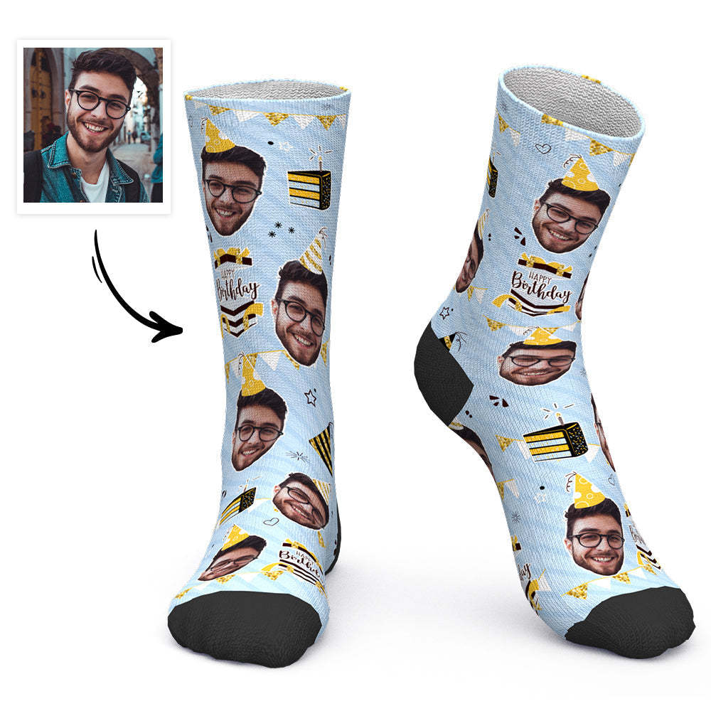 Custom Face Socks Personalized Photo Socks Happy Birthday to You - MadeMineAU