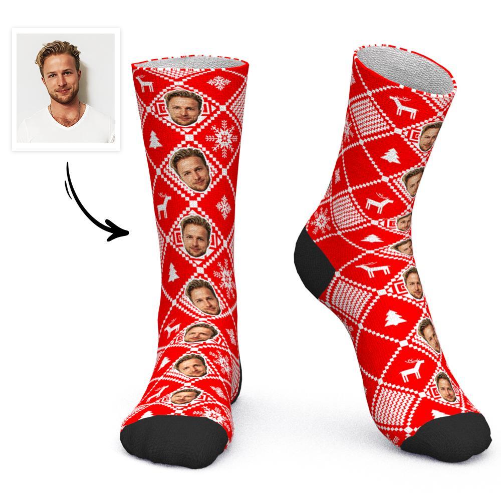 Custom Face Socks Personalized Photo Socks Christmas Gift Santa Socks - Color Grid - MadeMineAU