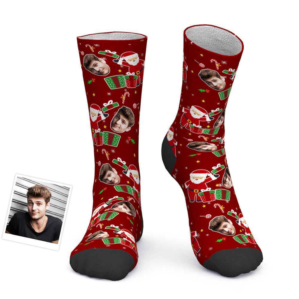 Custom Photo Socks Christmas Funny Face Socks Christmas Surprise Gift - Black&Red - MadeMineAU