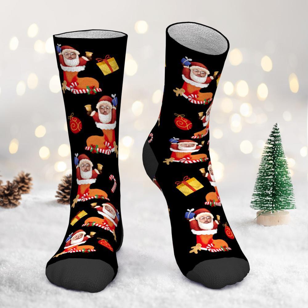 Custom Photo Christmas Socks Santa in Christmas Stocking With Your Face - MadeMineAU