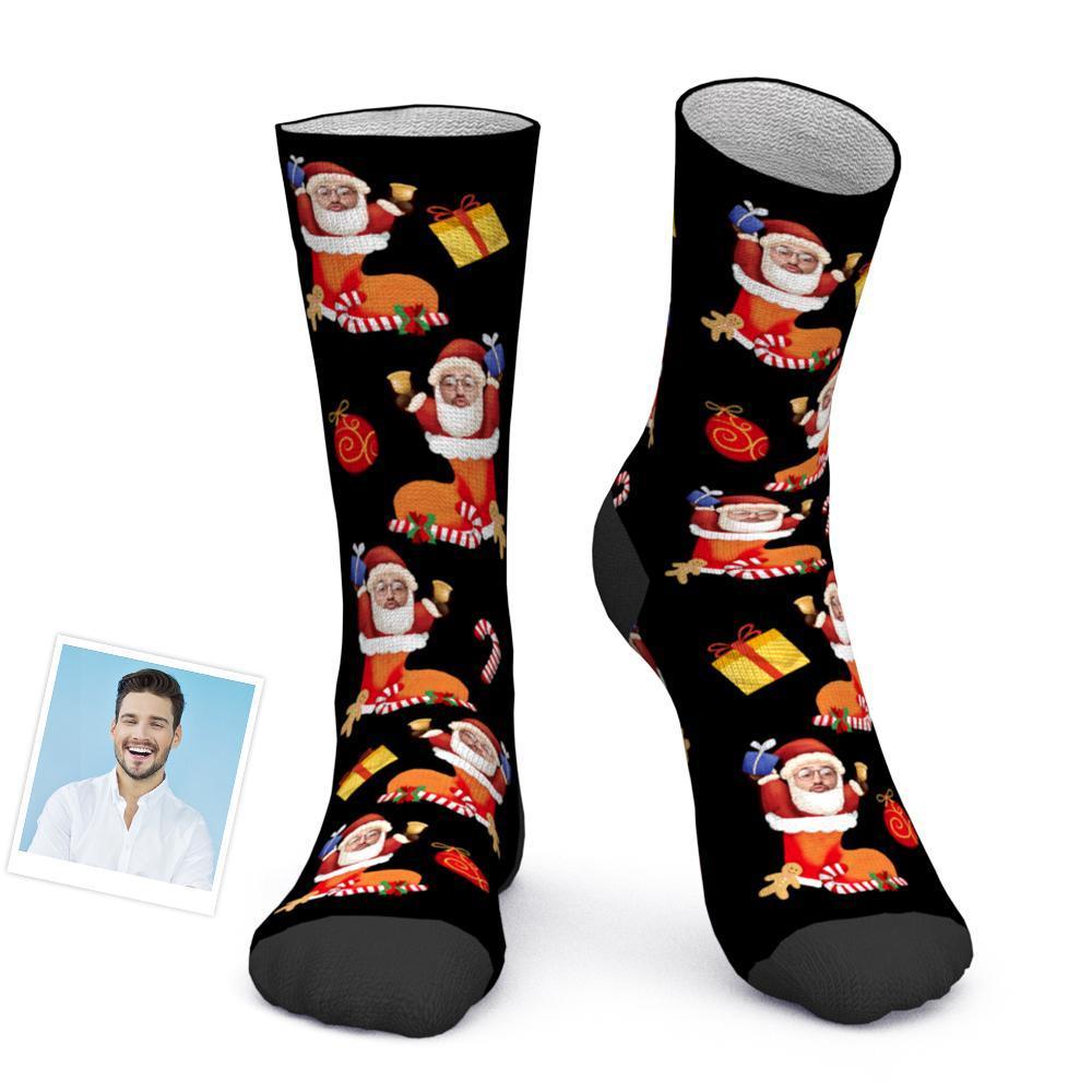 Custom Photo Christmas Socks Santa in Christmas Stocking With Your Face - MadeMineAU