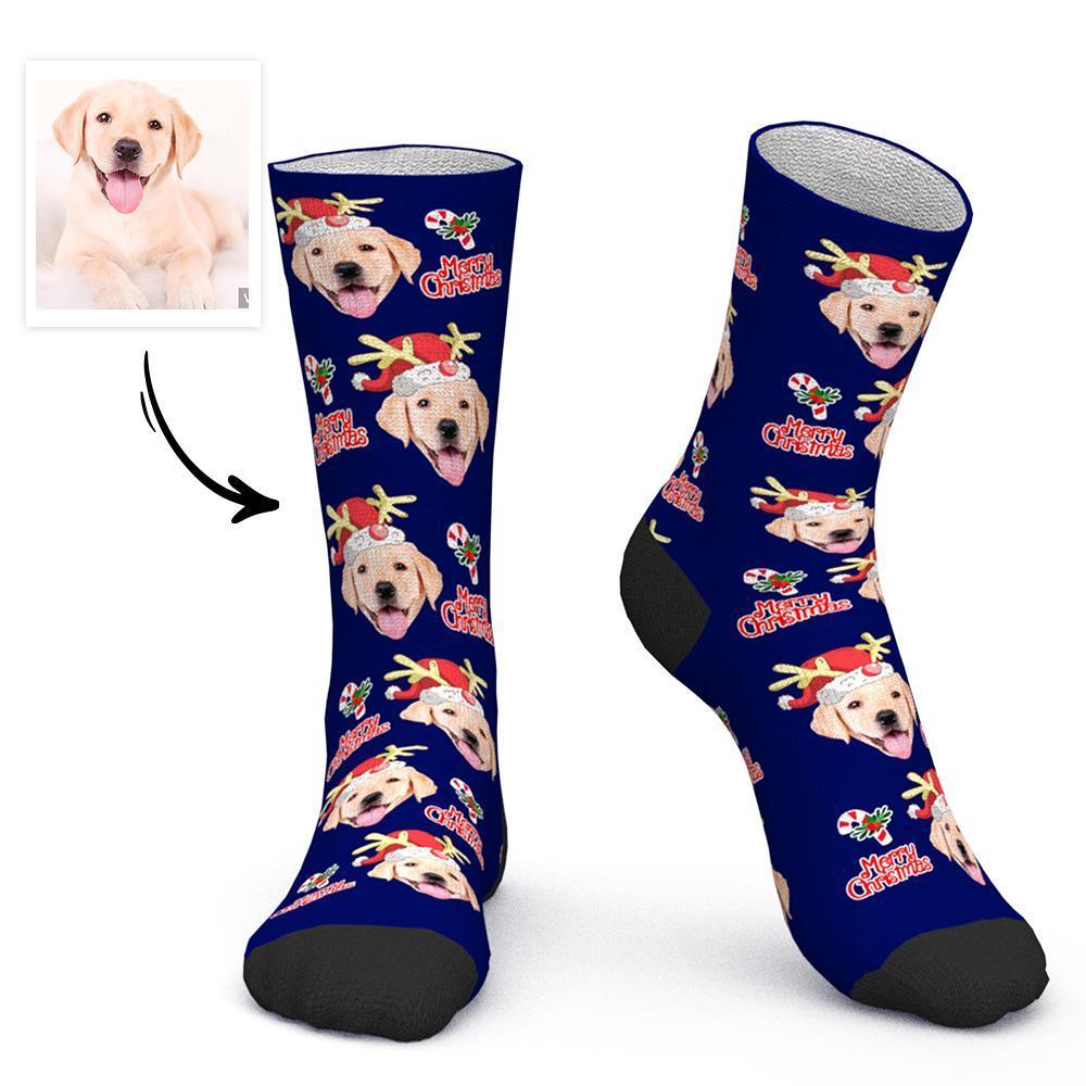 Custom Face Socks Personalized Photo Socks Christmas Gifts Santa Socks - Merry Christmas Cut Dog - MadeMineAU