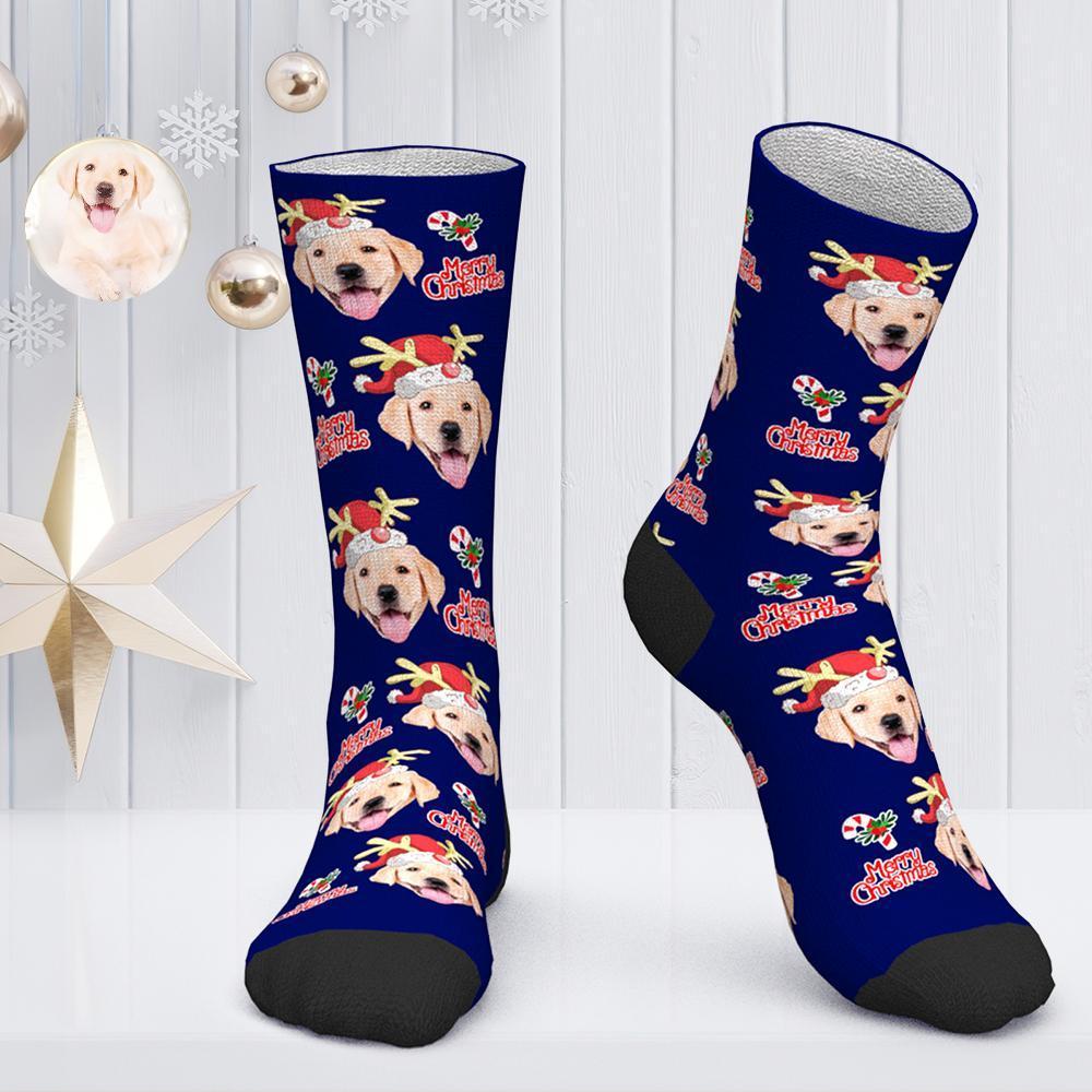 Custom Face Socks Personalized Photo Socks Christmas Gifts Santa Socks - Merry Christmas Cut Dog - MadeMineAU