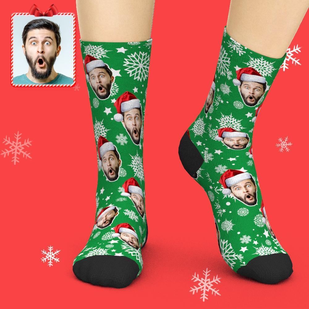 3D Preview Custom Face Socks Add Pictures Christmas Socks - Santa Hat - MadeMineAU