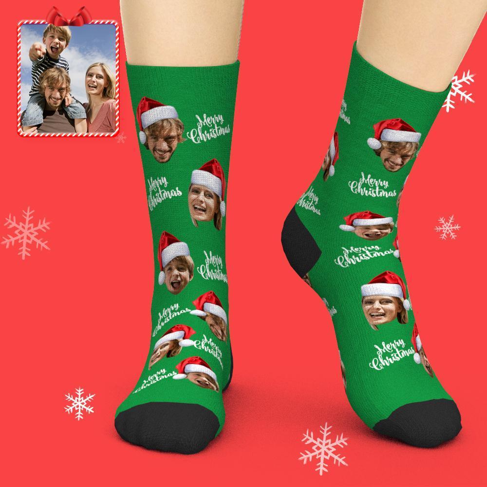 3D Preview Custom Face Socks Add Pictures Christmas Socks - Merry Christmas - MadeMineAU