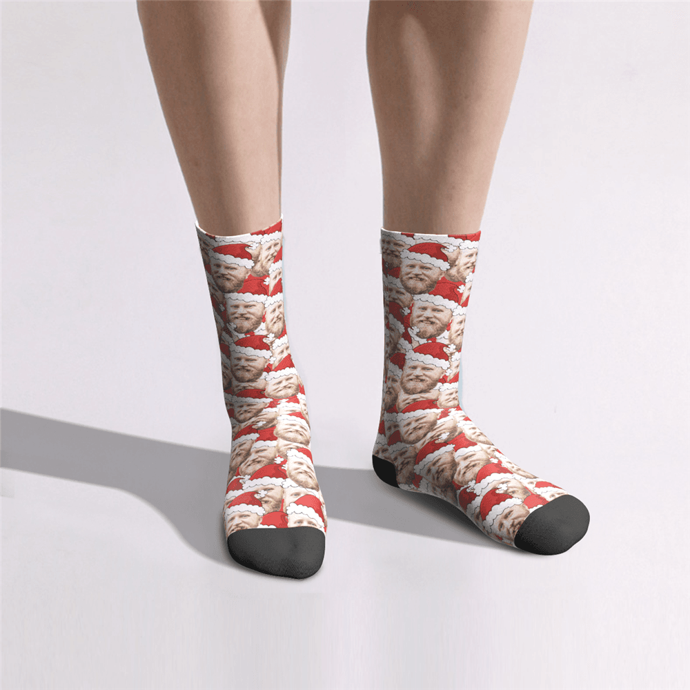 Custom Face On Christmas Hat Socks - MadeMineAU