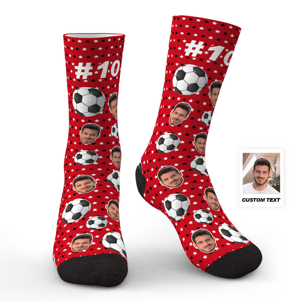 Custom Face Football Pattern Socks with Number Personalized Soccer Socks - MademineAU