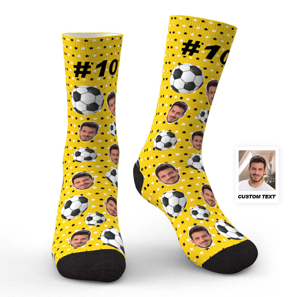 Custom Face Football Pattern Socks with Number Personalized Soccer Socks - MademineAU