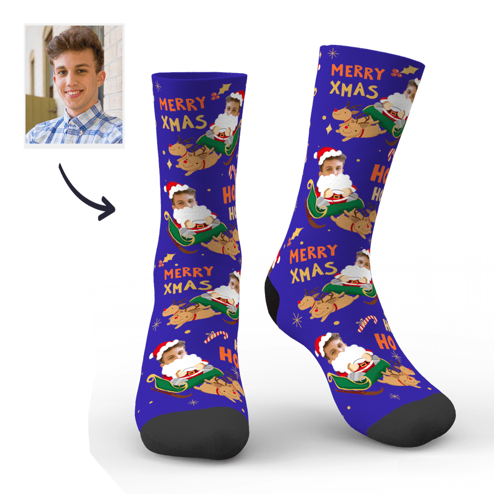 Custom Merry XMAS Photo Socks - MadeMineAU