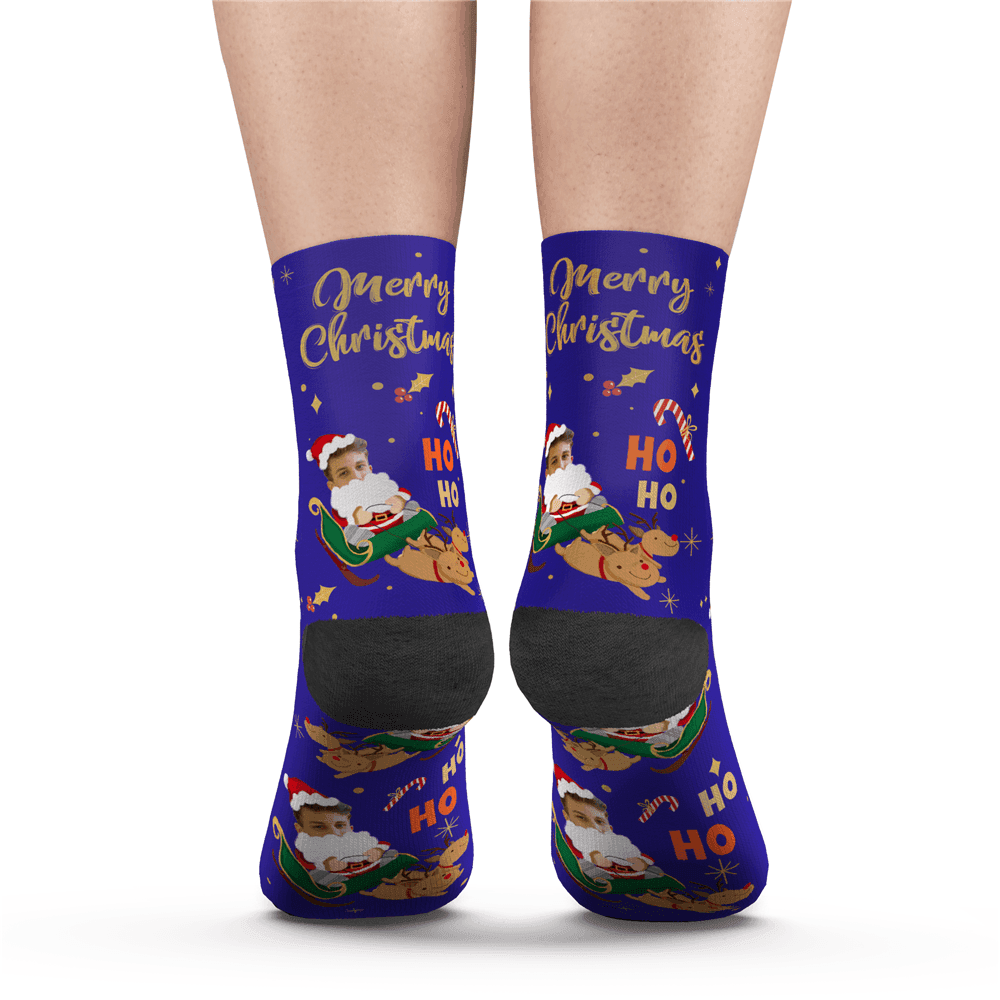 Custom Merry XMAS Photo Socks With Text - MadeMineAU