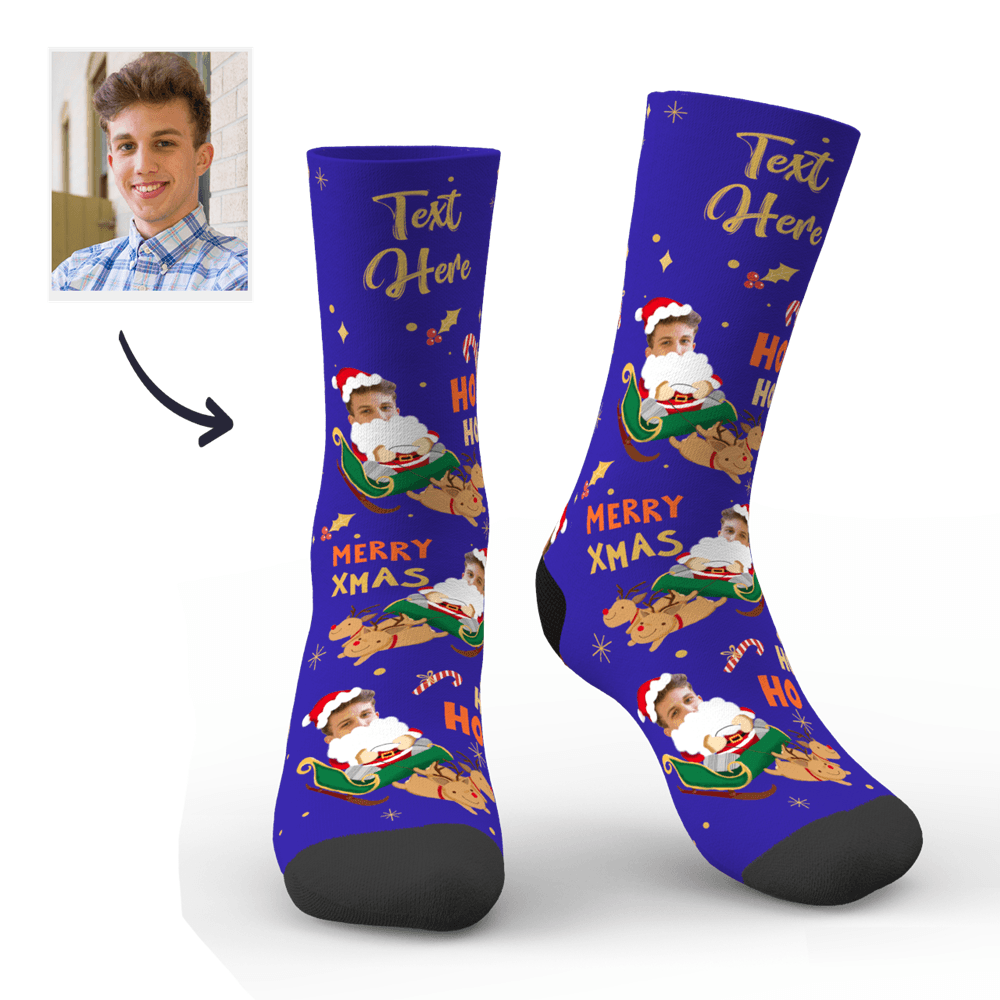Custom Merry XMAS Photo Socks With Text - MadeMineAU
