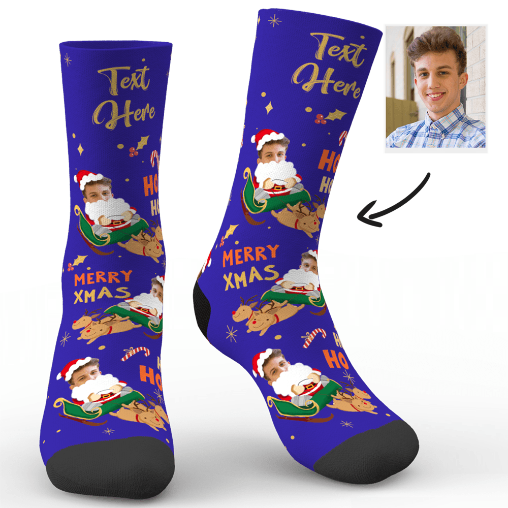 Christmas Santa Sleigh Socks with Text - MadeMineAU