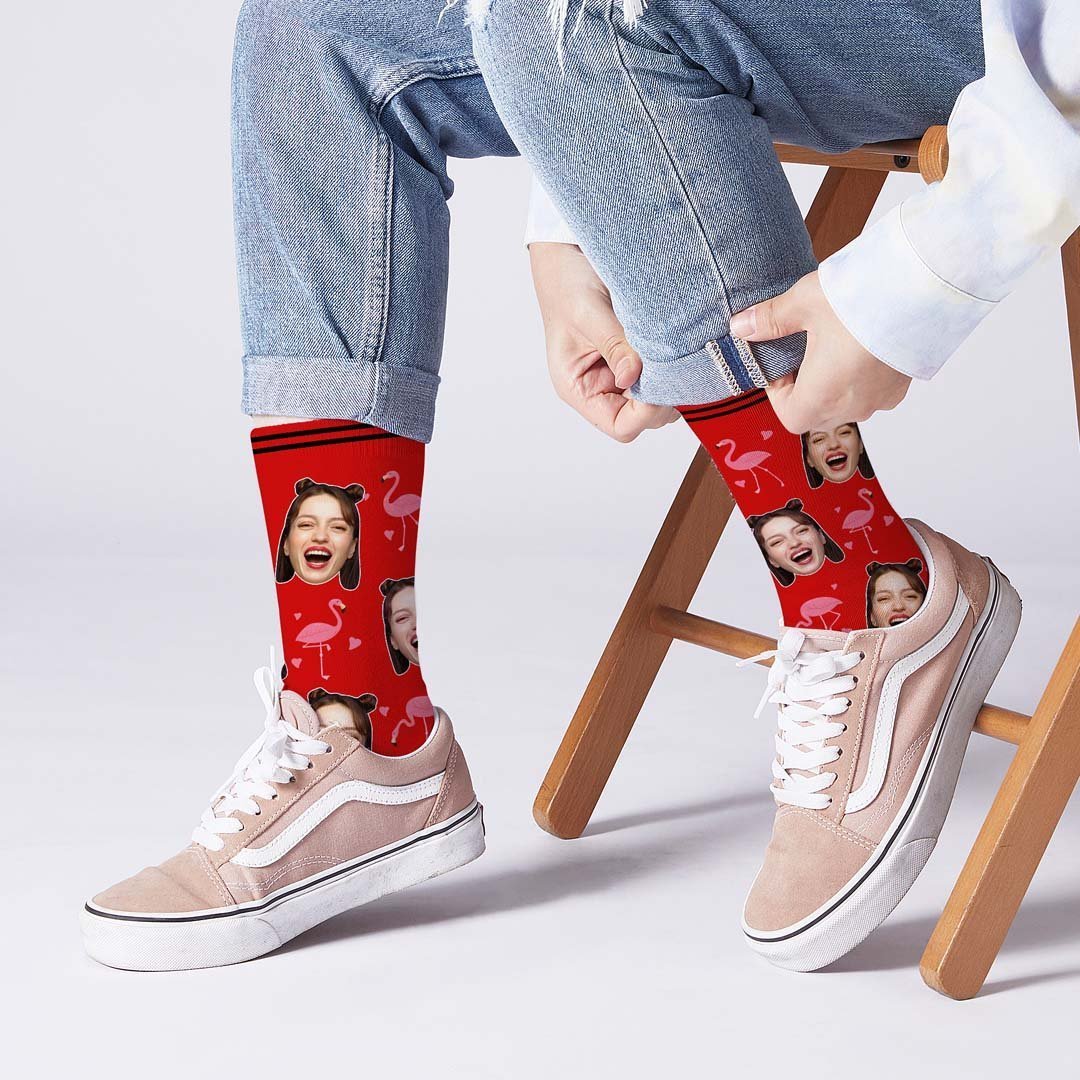 Couple Custom Swan And Face On Socks - MadeMineAU