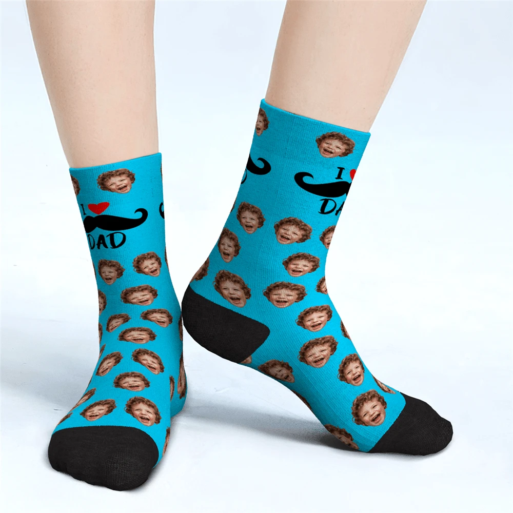 I Love Dad Custom Face Socks Father's Day Gifts - MadeMineAU