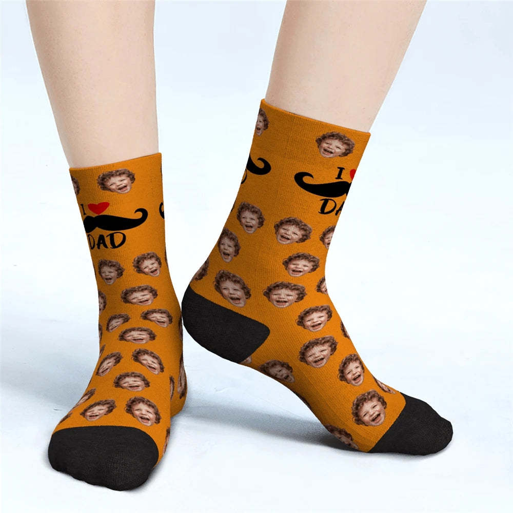 I Love Dad Custom Face Socks Father's Day Gifts - MadeMineAU