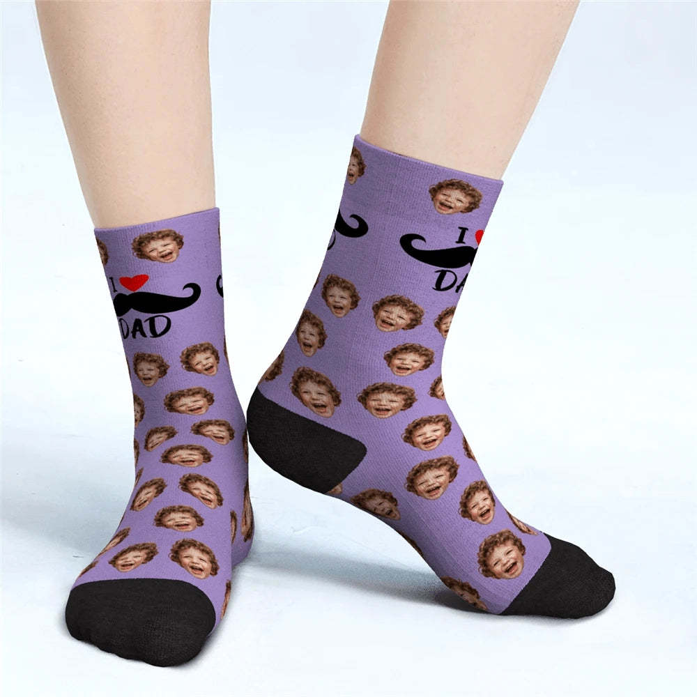 I Love Dad Custom Face Socks Father's Day Gifts - MadeMineAU
