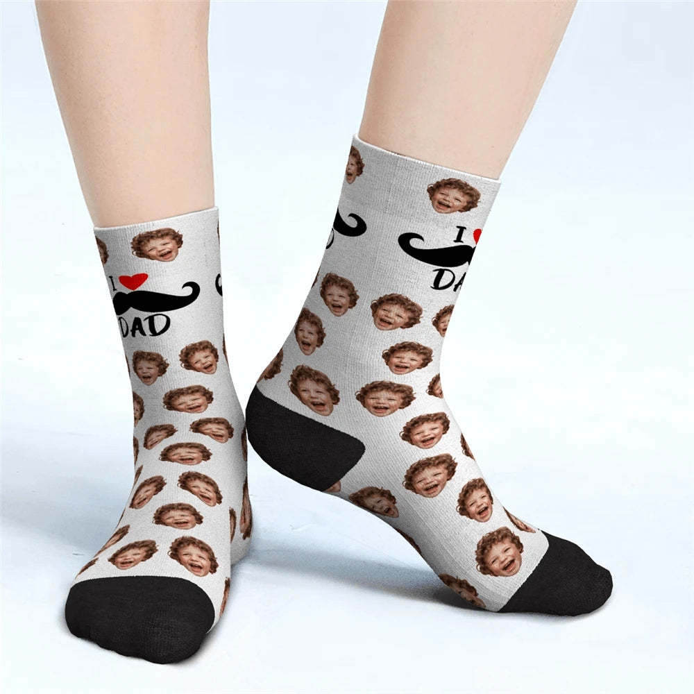 I Love Dad Custom Face Socks Father's Day Gifts - MadeMineAU