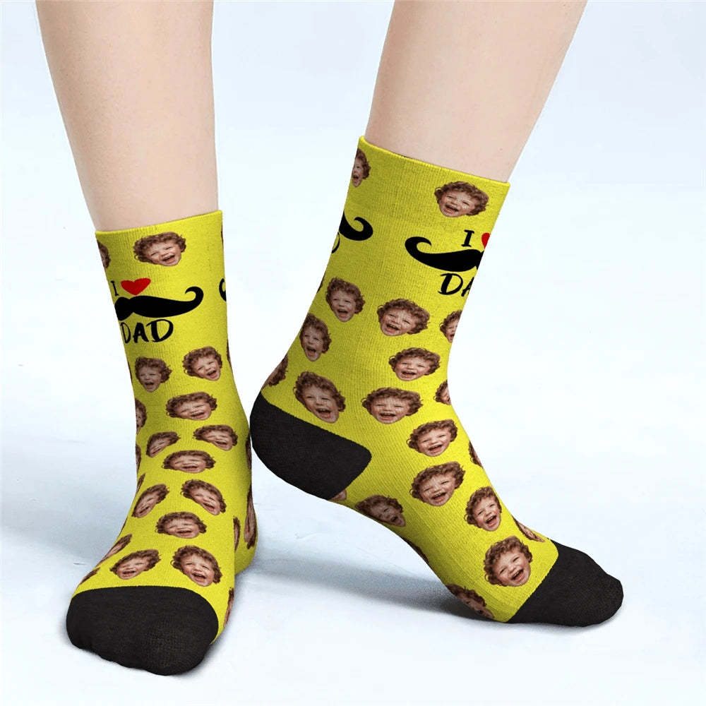 I Love Dad Custom Face Socks Father's Day Gifts - MadeMineAU
