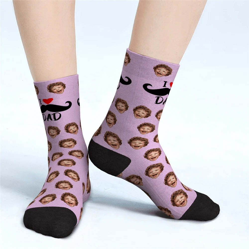 I Love Dad Custom Face Socks Father's Day Gifts - MadeMineAU