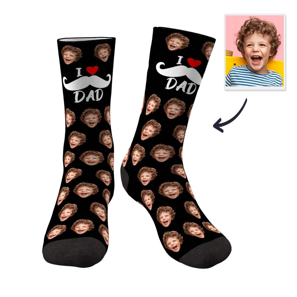 I Love Dad Custom Face Socks Father's Day Gifts - MadeMineAU