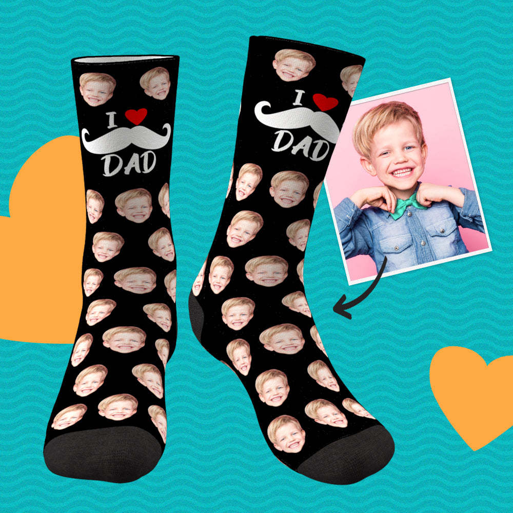 I Love Dad Custom Face Socks Father's Day Gifts - MadeMineAU