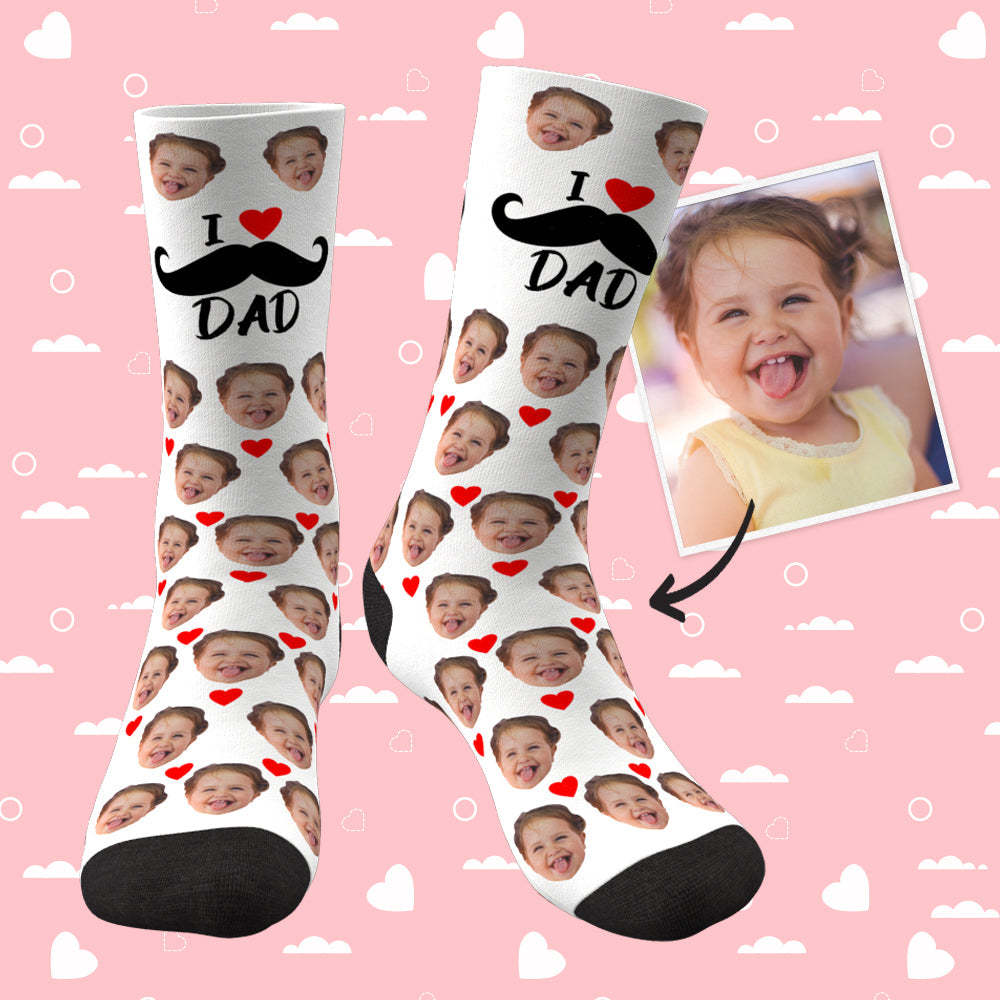 Custom Face Socks Heart I Love Dad Best Gifts For Dad - MadeMineAU