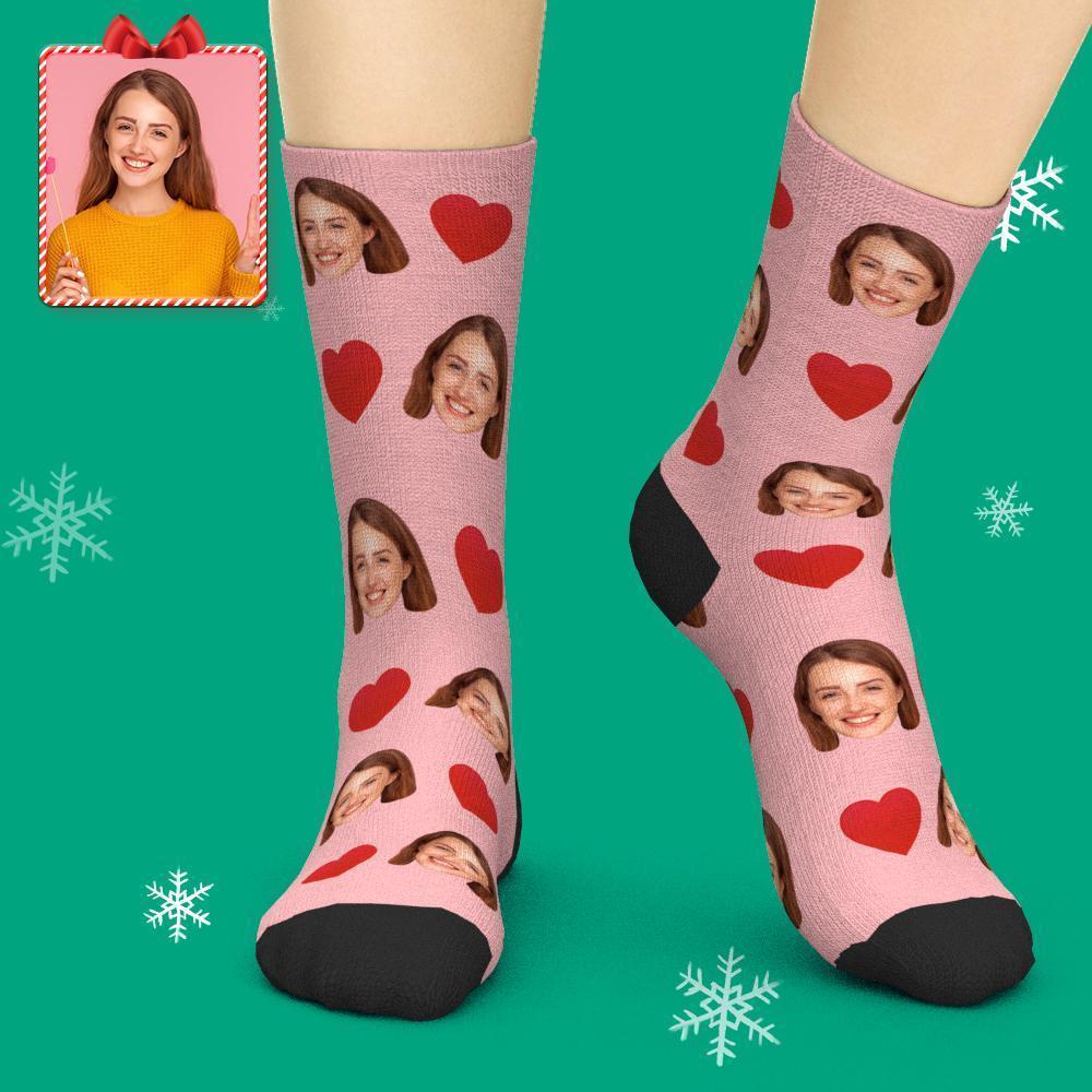 3D Preview Custom Personalized Face Socks - Love Heart - MadeMineAU