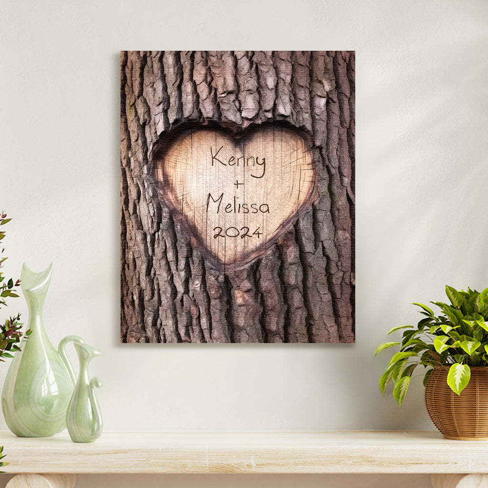 Custom Name Imitation Wood Grain Canvas Painting Personalized Romantic Couple Valentine Gifts - MadeMineAU