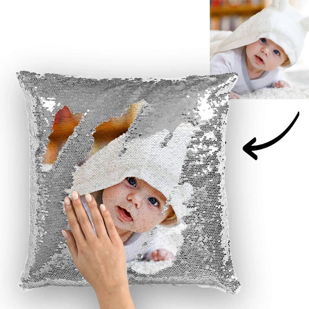 Custom Baby Photo Magic Sequins Pillow Multicolor Shiny Mermaid Pillow 15.75inch*15.75inch - MadeMineAU