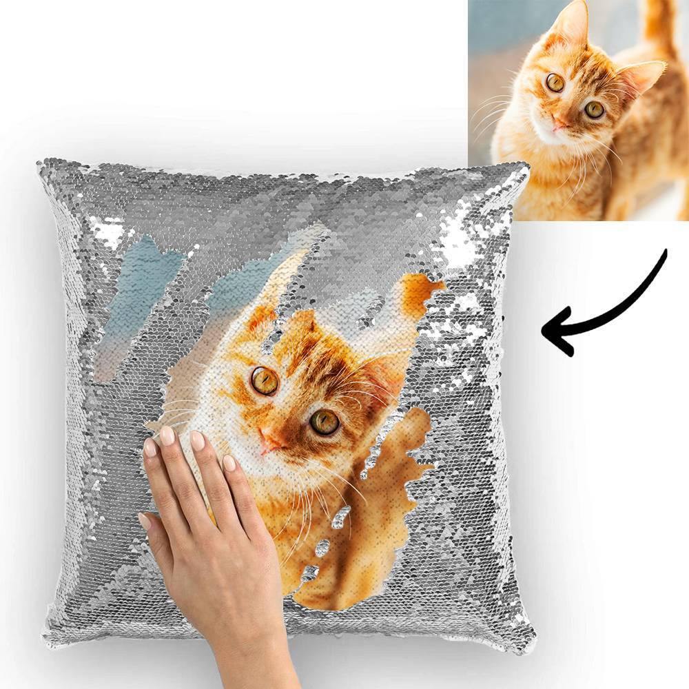 Custom Cute Dog Photo Magic Sequins Pillow Multicolor Shiny 15.75inch*15.75inch - MadeMineAU