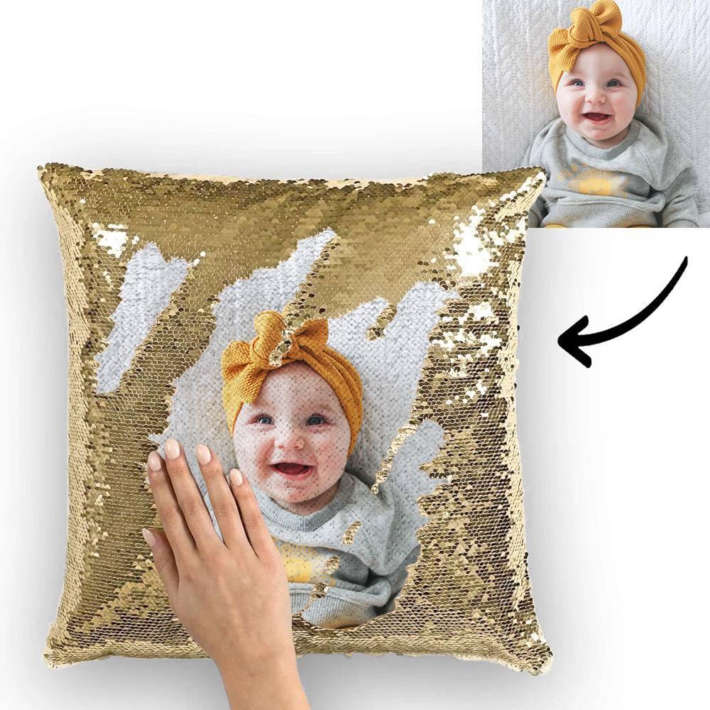 Custom Baby Photo Magic Sequins Pillow Multicolor Shiny Mermaid Pillow 15.75inch*15.75inch - MadeMineAU