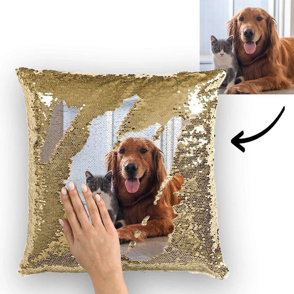 Custom Cute Dog Photo Magic Sequins Pillow Multicolor Shiny 15.75inch*15.75inch - MadeMineAU