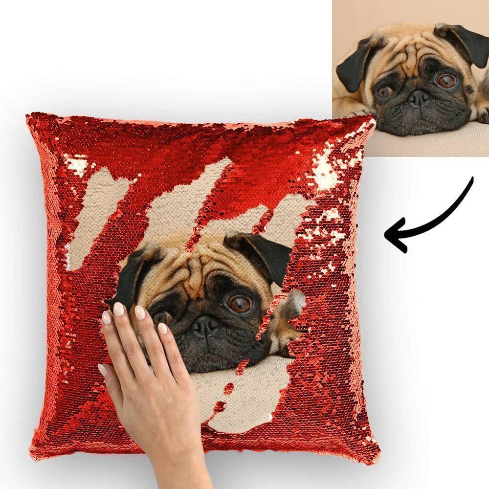 Custom Cute Dog Photo Magic Sequins Pillow Multicolor Shiny 15.75inch*15.75inch - MadeMineAU