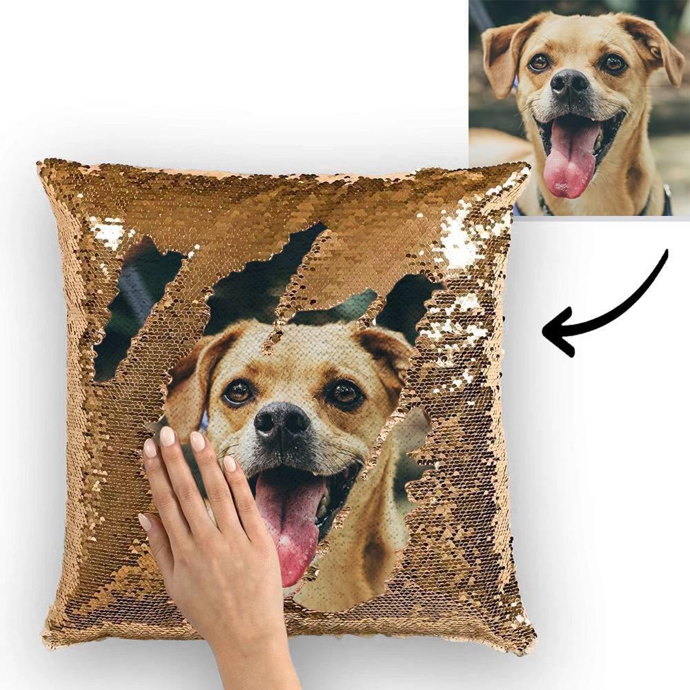 Custom Cute Dog Photo Magic Sequins Pillow Multicolor Shiny 15.75inch*15.75inch - MadeMineAU