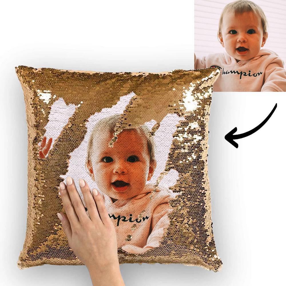 Custom Baby Photo Magic Sequins Pillow Multicolor Shiny Mermaid Pillow 15.75inch*15.75inch - MadeMineAU