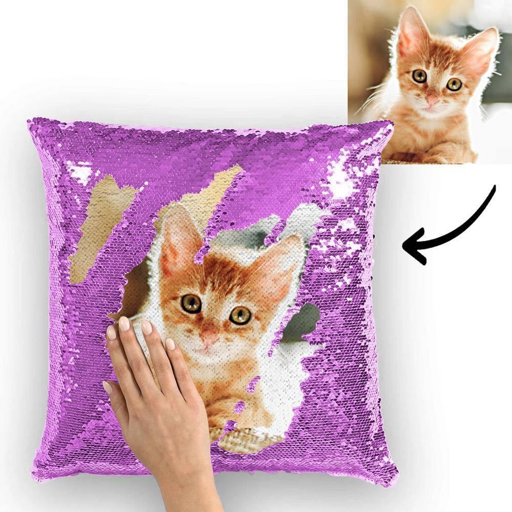 Custom Cute Dog Photo Magic Sequins Pillow Multicolor Shiny 15.75inch*15.75inch - MadeMineAU