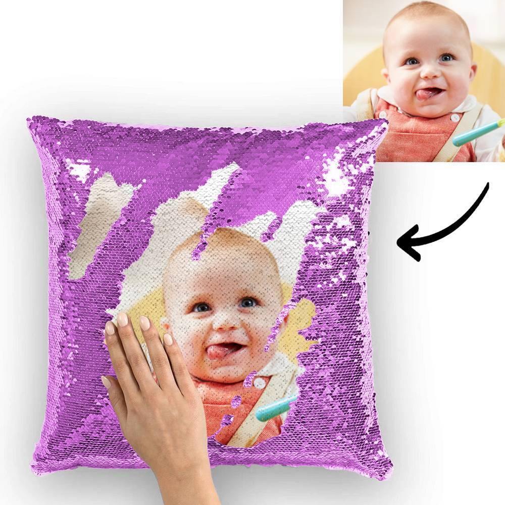 Custom Baby Photo Magic Sequins Pillow Multicolor Shiny Mermaid Pillow 15.75inch*15.75inch - MadeMineAU